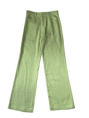 ZARA Gingham Jeans Lime Green and White Sz S